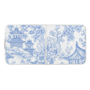 Blue Chinoiserie Toile Dragon Cherry Blossom Beer Pong Table