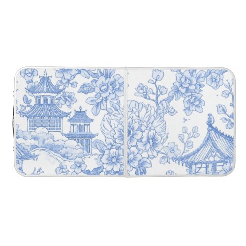 Blue Chinoiserie Toile Dragon Cherry Blossom Beer Pong Table