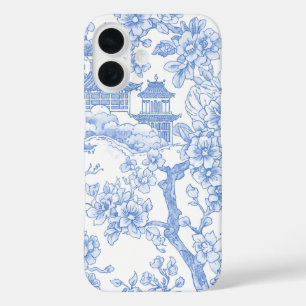 Blue Chinoiserie Toile Dragon Cherry Blossom iPhone 16 Case