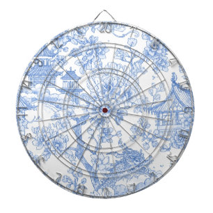 Blue Chinoiserie Toile Dragon Cherry Blossom Dart Board