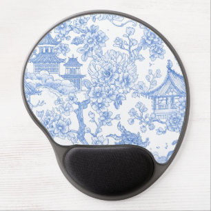 Blue Chinoiserie Toile Dragon Cherry Blossom Gel Mouse Pad