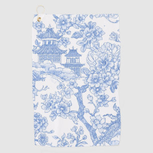 Blue Chinoiserie Toile Dragon Cherry Blossom Golf Towel