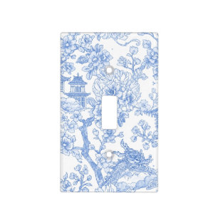 Blue Chinoiserie Toile Dragon Cherry Blossom Light Switch Cover