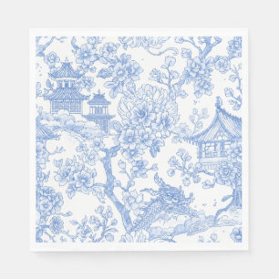 Blue Chinoiserie Toile Dragon Cherry Blossom Napkins