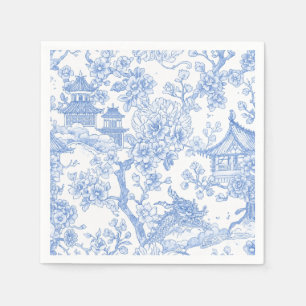 Blue Chinoiserie Toile Dragon Cherry Blossom Napkins