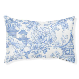 Blue Chinoiserie Toile Dragon Cherry Blossom Pet Bed
