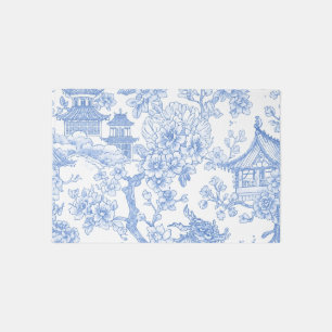 Blue Chinoiserie Toile Dragon Cherry Blossom Rug