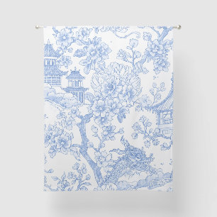 Blue Chinoiserie Toile Dragon Cherry Blossom Sheer Curtains