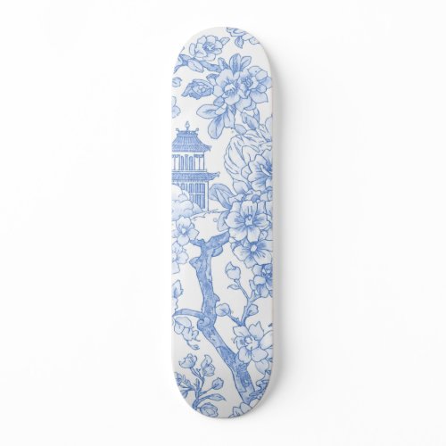 Blue Chinoiserie Toile Dragon Cherry Blossom Skateboard
