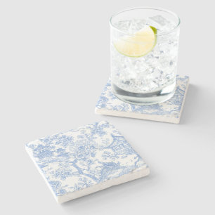 Blue Chinoiserie Toile Dragon Cherry Blossom Stone Coaster