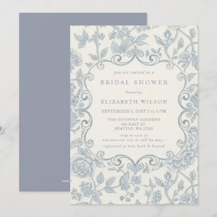 Blue Chinoiserie Toile Floral Bridal Shower Invitation