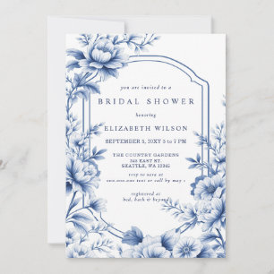 Blue Chinoiserie Toile Floral Bridal Shower Invitation