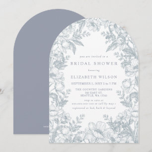 Blue Chinoiserie Toile Floral Bridal Shower Invitation