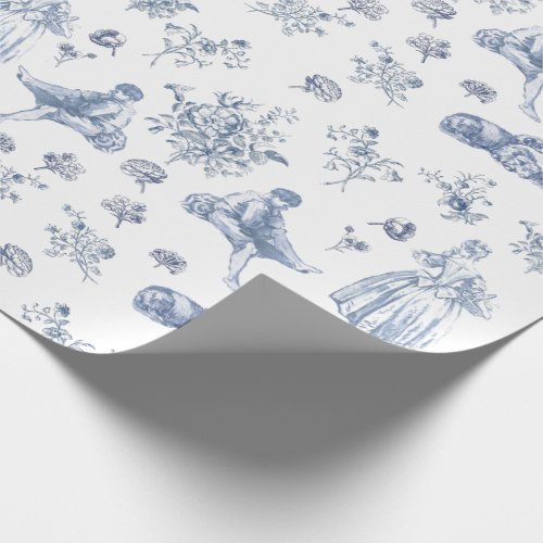 Blue Chinoiserie Toile Floral Pastoral French Wrapping Paper