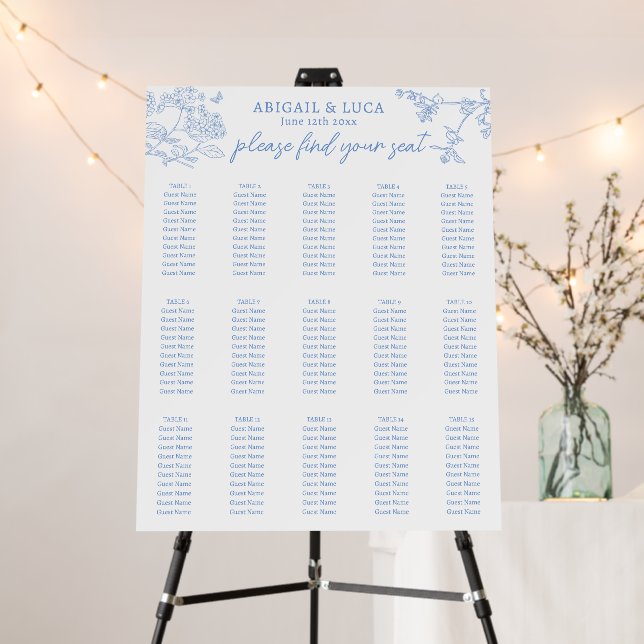 Blue Chinoiserie Toile Jouy Wedding Seating Chart Foam Board (In Situ (Stand))