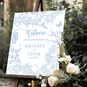 Blue Chinoiserie Toile Jouy Wedding Welcome Sign