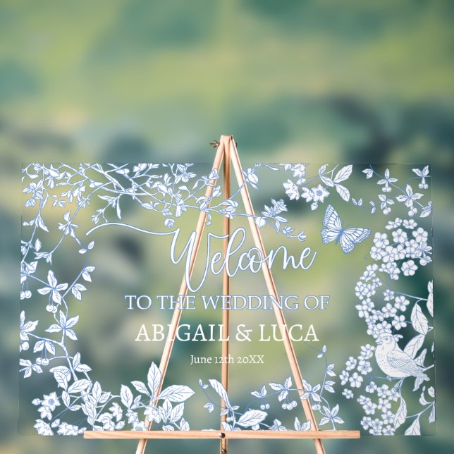 Blue Chinoiserie Toile Jouy Wedding Welcome Sign (Neutral)