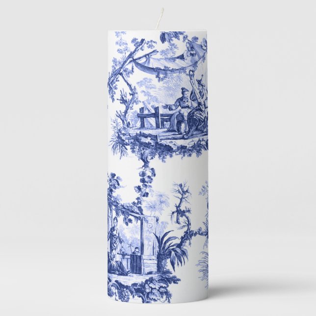 Blue Chinoiserie Toile PIllar Candle (Front)