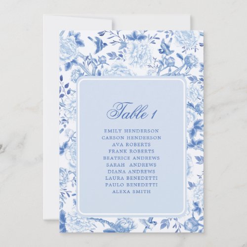 Blue Chinoiserie Toile Seating Chart Table Number