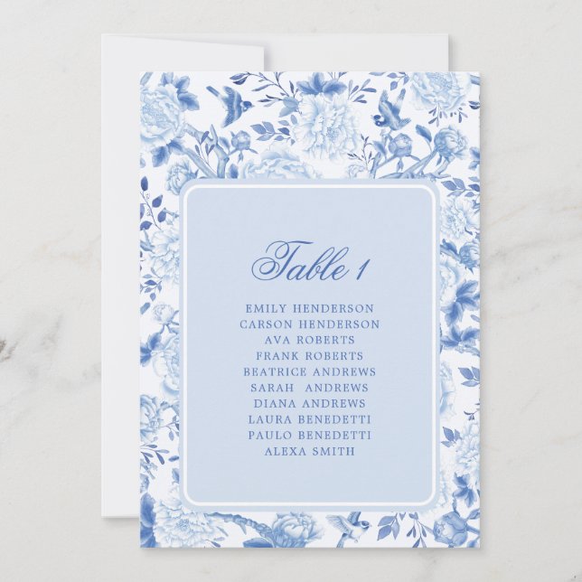Blue Chinoiserie Toile Seating Chart Table Number (Front)