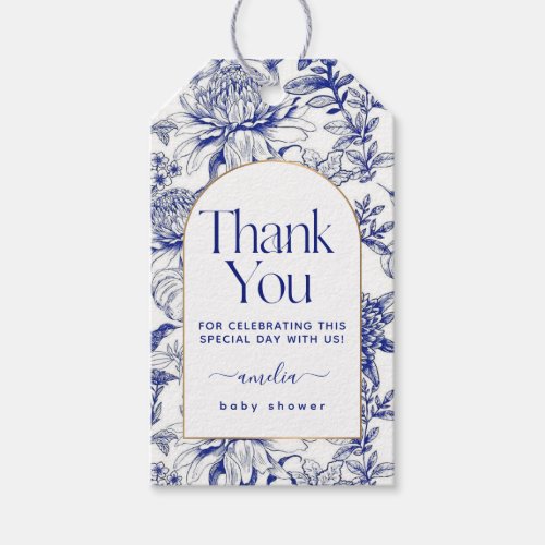 Blue Chinoiserie Victorian Floral baby shower Gift Tags
