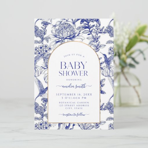 Blue Chinoiserie Victorian Floral Baby Shower Invitation Zazzle