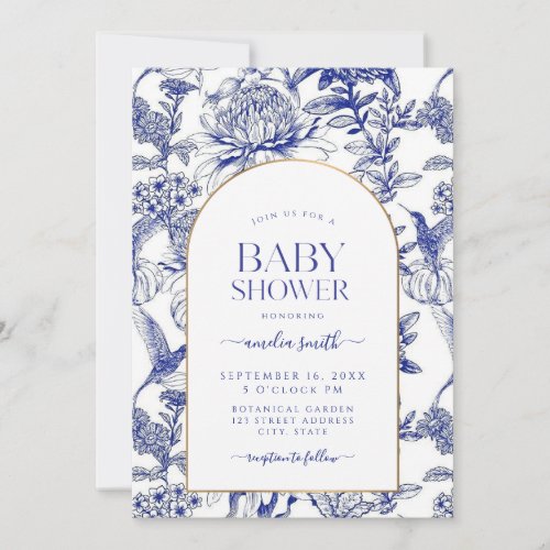 Blue Chinoiserie Victorian Floral baby shower Invitation