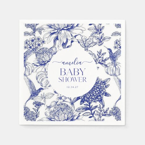 Blue Chinoiserie Victorian Floral baby shower Napkins