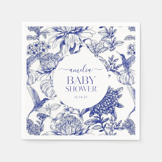 Blue Chinoiserie Victorian Floral baby shower Napkins (Front)