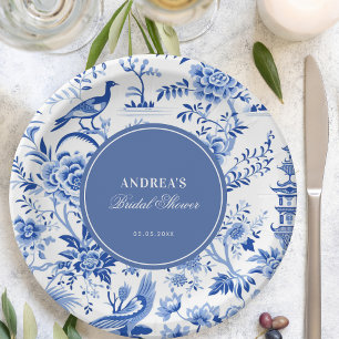 Blue chinoiserie vintage bridal shower paper plates