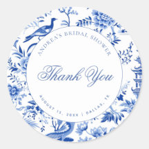 Blue Chinoiserie Vintage Bridal Shower Thank You