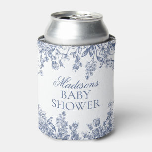 Blue Chinoiserie Vintage Floral Baby Shower Can Cooler