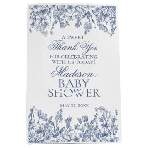 Blue Chinoiserie Vintage Floral Baby Shower Favors Medium Gift Bag