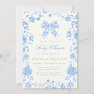 Blue Chinoiserie Vintage Floral BabyShower Invitation