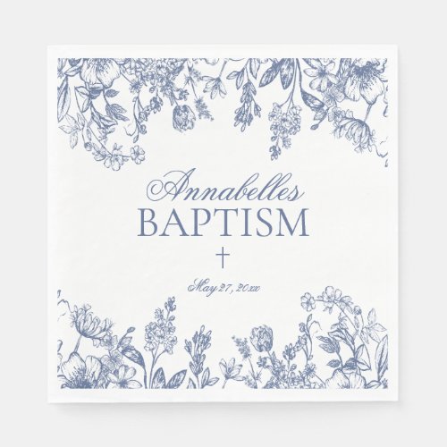 Blue Chinoiserie Vintage Floral Baptism Table Deco