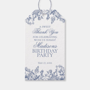 Blue Chinoiserie Vintage Floral Birthday Favors Gift Tags