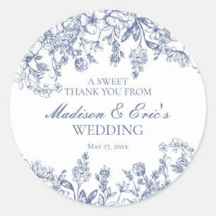 Blue Chinoiserie Vintage Floral Wedding Circle Classic Round Sticker