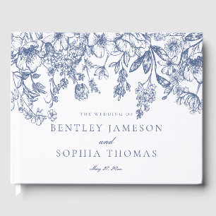 Blue Chinoiserie Vintage Floral Wedding Guestbook