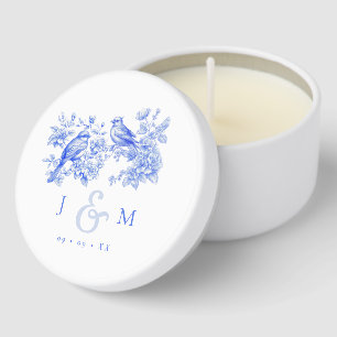 Blue Chinoiserie Vintage Love Birds Wedding Mini Candle Favors