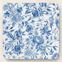 Blue Chinoiserie Watercolor Floral Botanical