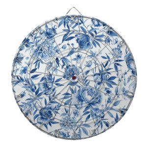 Blue Chinoiserie Watercolor Floral Botanical Dart Board