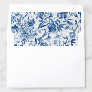 Blue Chinoiserie Watercolor Floral Botanical Envelope Liner