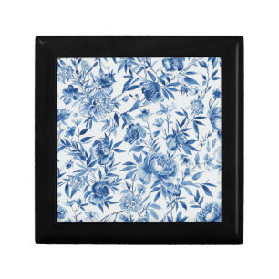 Blue Chinoiserie Watercolor Floral Botanical Gift Box