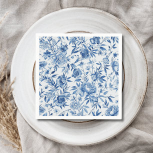 Blue Chinoiserie Watercolor Floral Botanical Napkins