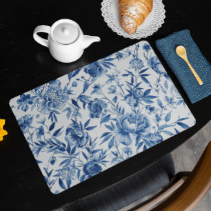 Blue Chinoiserie Watercolor Floral Botanical Placemat