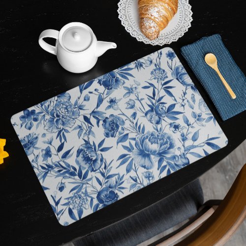 Blue Chinoiserie Watercolor Floral Botanical Placemat