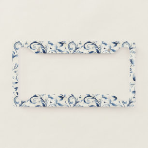 Blue Chinoiserie Watercolor Vine & Floral License Plate Frame