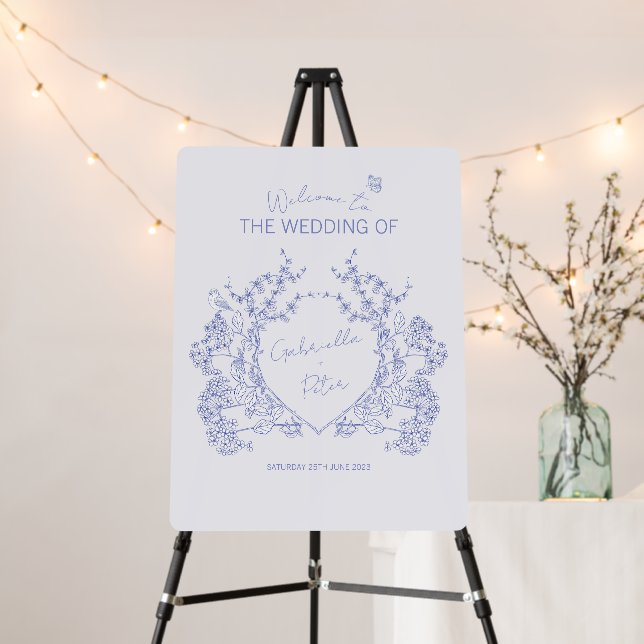 Blue Chinoiserie Wedding Welcome Sign (In Situ (Stand))