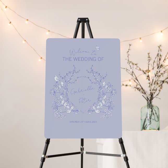 Blue Chinoiserie Wedding Welcome Sign (In Situ (Stand))