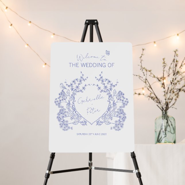 Blue Chinoiserie Wedding Welcome Sign (In Situ (Stand))